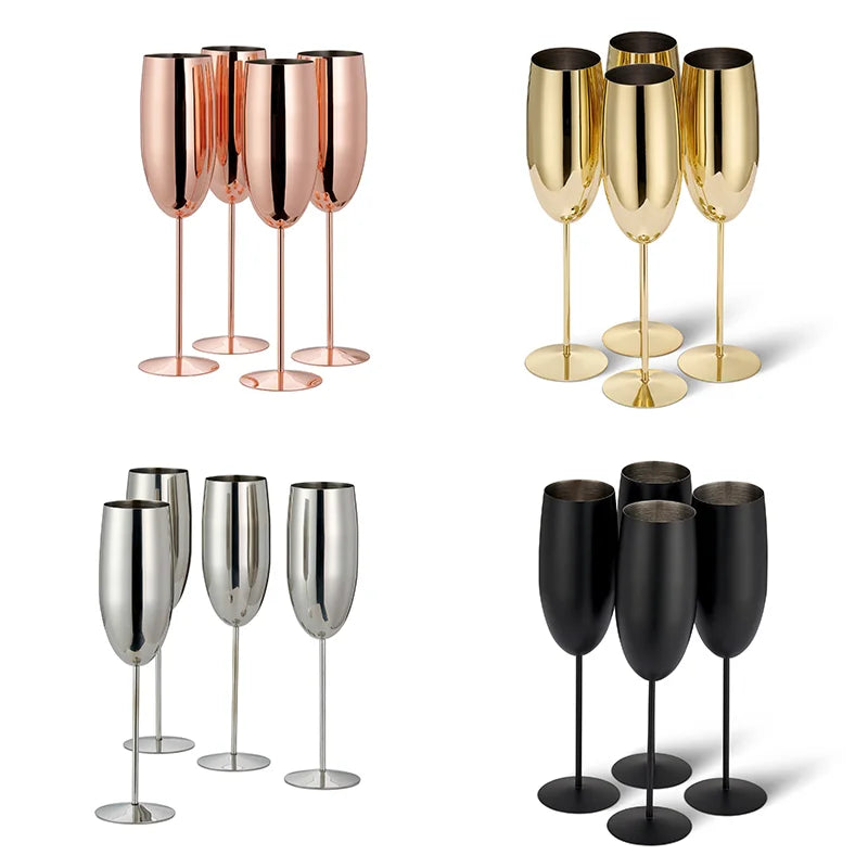 Stainless Steel Custom Color Logo Gold  Wine Long Stem Goblet Champagne Glass Cup