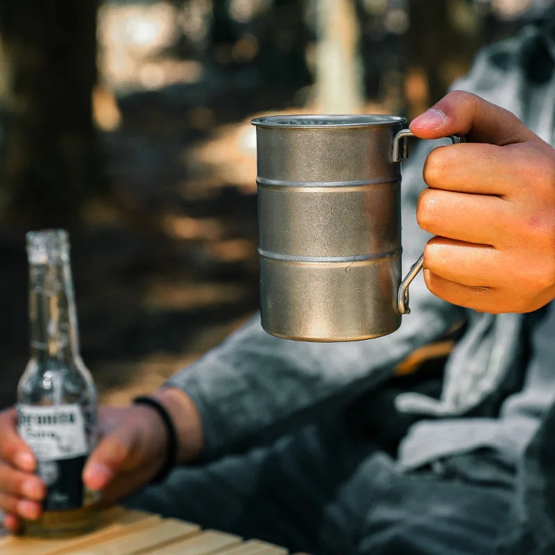 Outdoor Camping Custom Logo Wall Metal Beer with Handle Tumbler Unbreakable Stainless Steel Pint Cup Coffee Cup with Handle