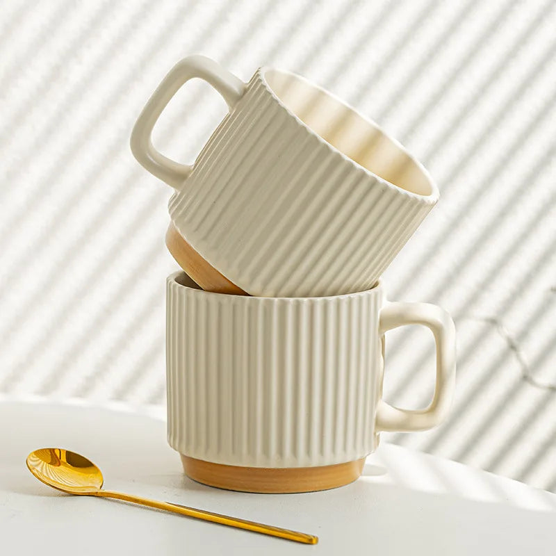 Handmade Retro Ceramic Cup for Girls Customisable Logo Spoon Hot Thermal Insulation DIY Stacking Cups for Coffee and Milk