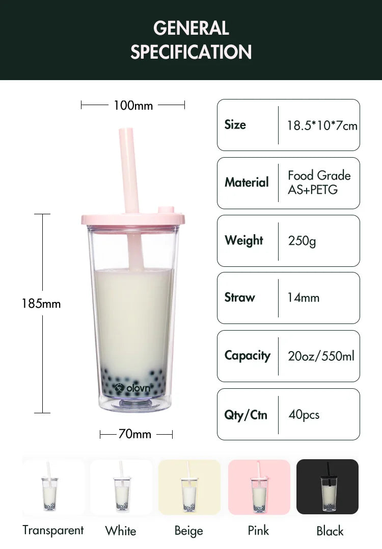 700ml Wholesale Bulk Reusable Plastic 20oz Tumbler Water Bottle Double Wall Tumbler Cup Custom  Bubble Tea Tumbler with Straw