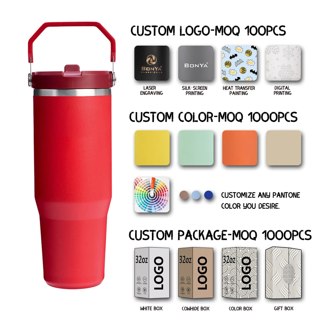 Top Ranking Eco-Friendly 20oz & 30oz Stainless Steel Tumbler Double-Wall Flip Straw Insulated Travel Mug Tumbler with Handle