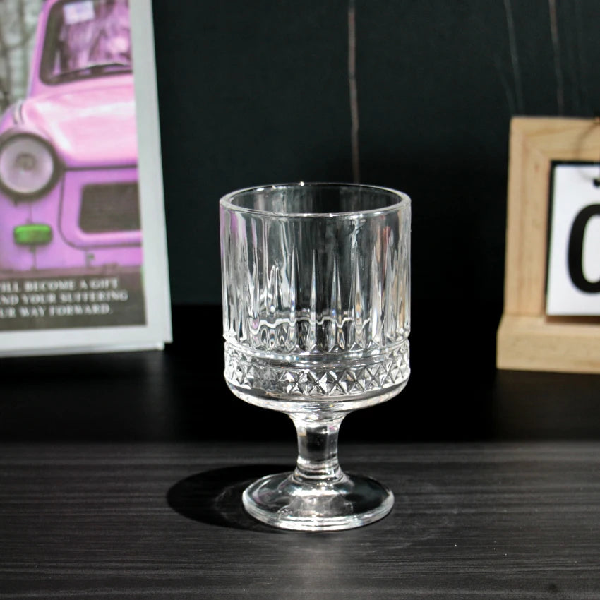 Glass Cup Wholesale Retro Sunflower Embossed High-foot Dessert Household Water Juice Cup Transparent Goblet Glass Wine Cup