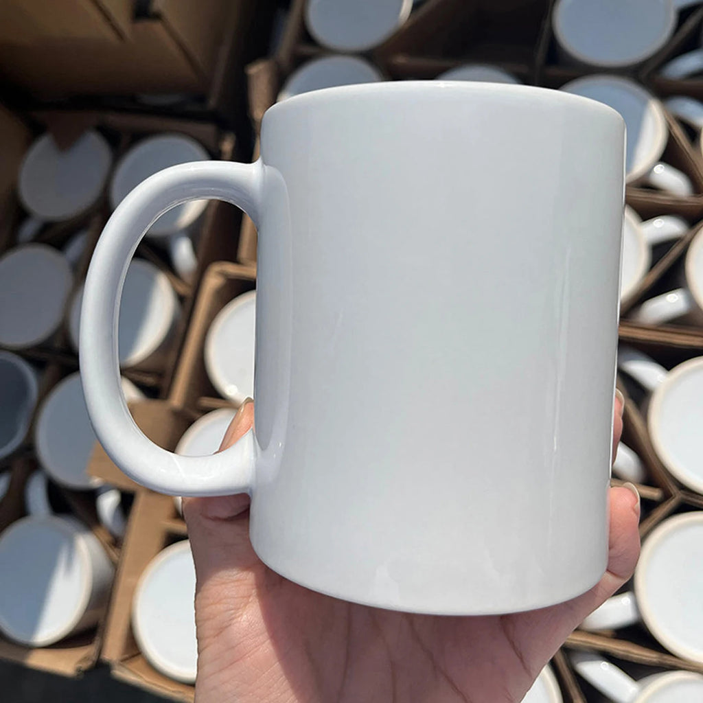 Spain In Stock Wholesale 3A 11oz White Mugs Durable White Porcelain Tea Coffee Cup With Handle For Gift Supplier Direct Sale