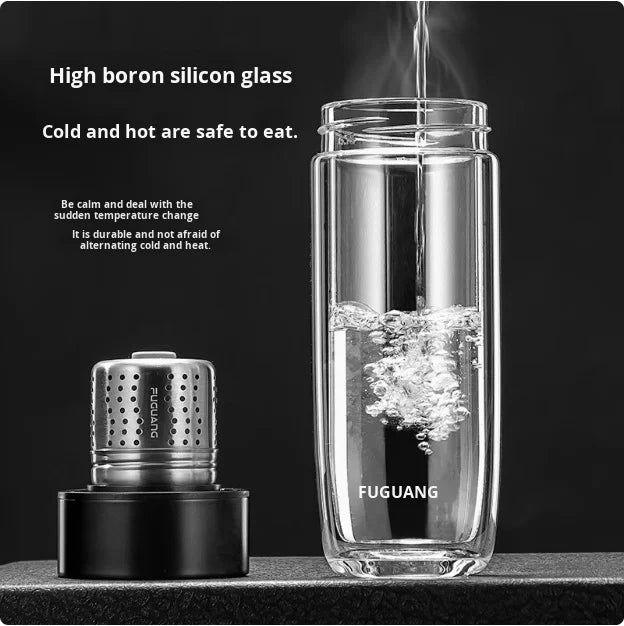Fuguang Modern Magnetic Glass Cup with Push Button Cap High End Business Home Gift for Tea and Water Separation