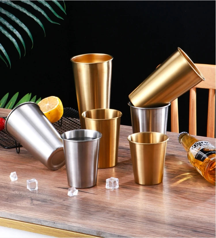 Custom Logo Single Wall 304 Stainless Steel Beer Mug Stackable Metal Pint Cup Water Tumblers Business Gift Drinking Glasses