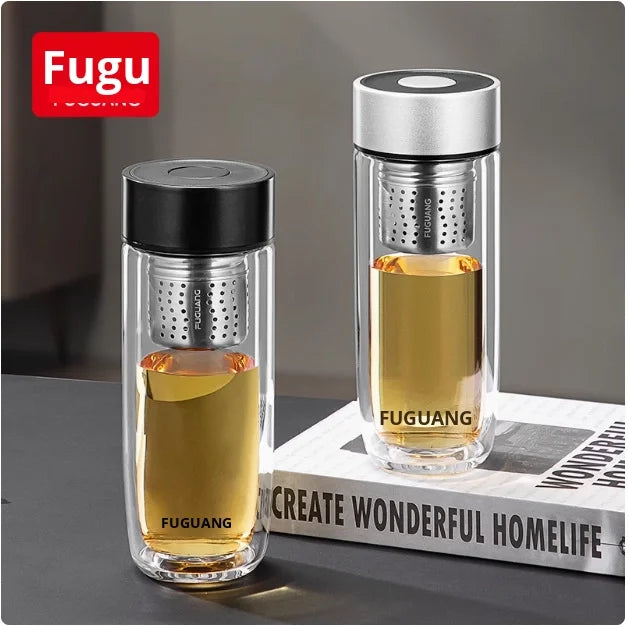 Fuguang Modern Magnetic Glass Cup with Push Button Cap High End Business Home Gift for Tea and Water Separation