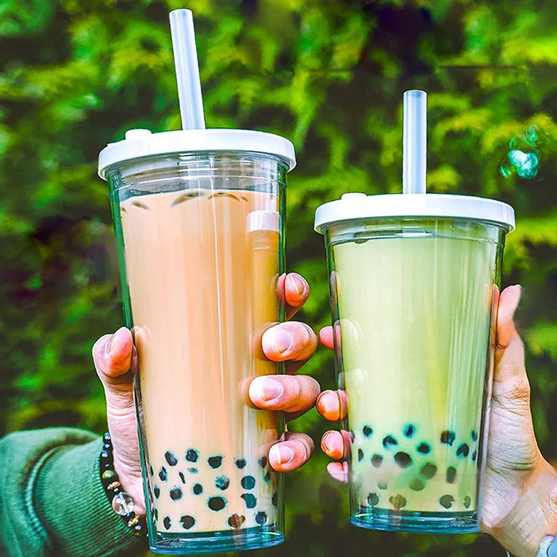 700ml Wholesale Bulk Reusable Plastic 20oz Tumbler Water Bottle Double Wall Tumbler Cup Custom  Bubble Tea Tumbler with Straw