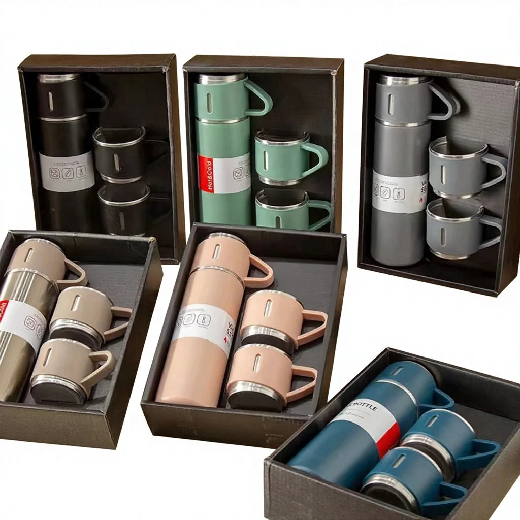 304 Stainless Steel Thermos Cup Gift Box Set 3 Lids Insulated Thermal Water Bottle Vacuum Flask Thermos for Business Giveaway