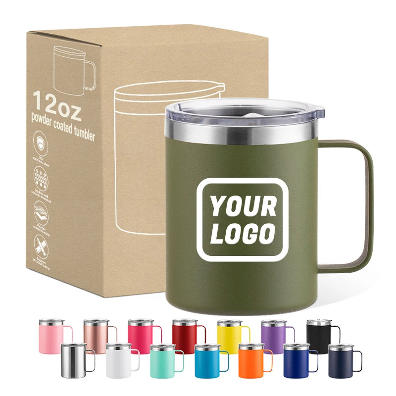 Personalized 12oz 14oz 16oz 24oz Stainless Steel Tumbler with Handle Vacuum Insulated Custom Camping Coffee Mug with Handle