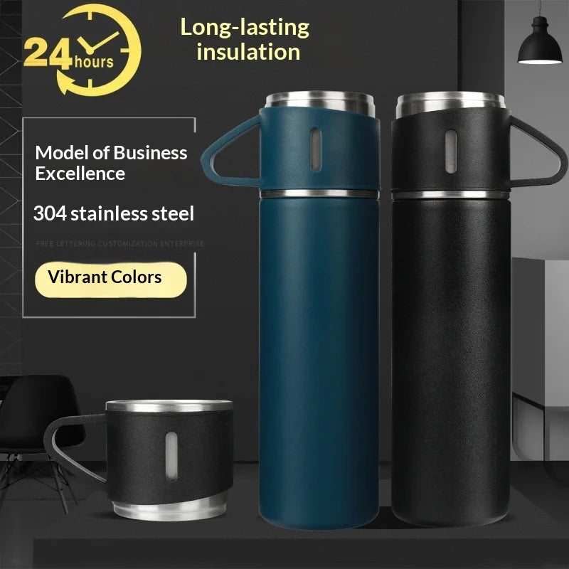 304 Stainless Steel Thermos Cup Gift Box Set 3 Lids Insulated Thermal Water Bottle Vacuum Flask Thermos for Business Giveaway