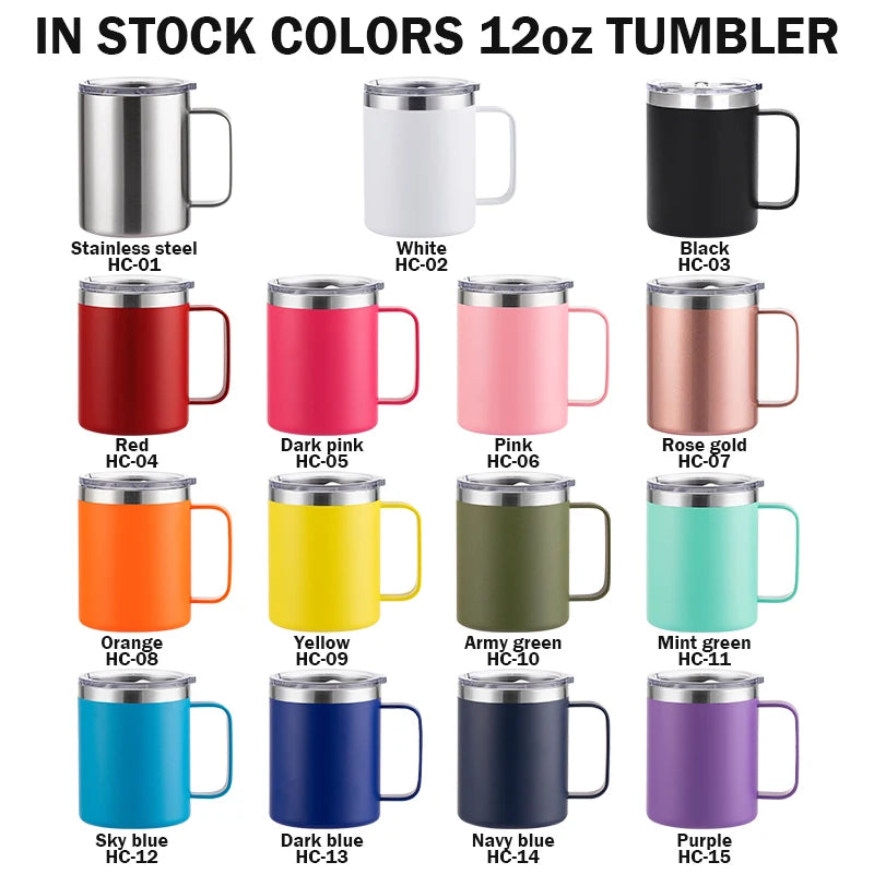 Personalized 12oz 14oz 16oz 24oz Stainless Steel Tumbler with Handle Vacuum Insulated Custom Camping Coffee Mug with Handle
