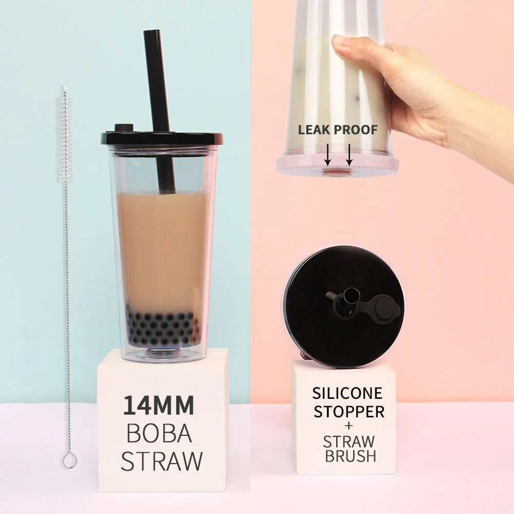 700ml Wholesale Bulk Reusable Plastic 20oz Tumbler Water Bottle Double Wall Tumbler Cup Custom  Bubble Tea Tumbler with Straw