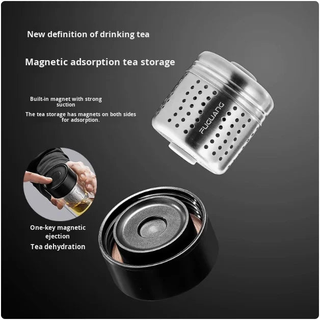 Fuguang Modern Magnetic Glass Cup with Push Button Cap High End Business Home Gift for Tea and Water Separation