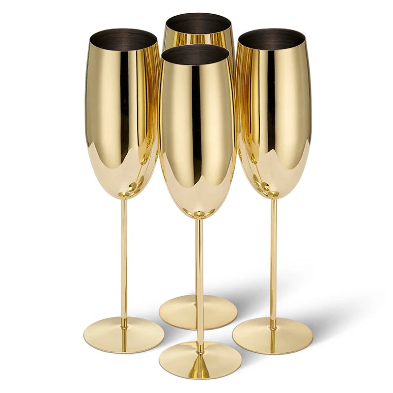 Stainless Steel Custom Color Logo Gold  Wine Long Stem Goblet Champagne Glass Cup