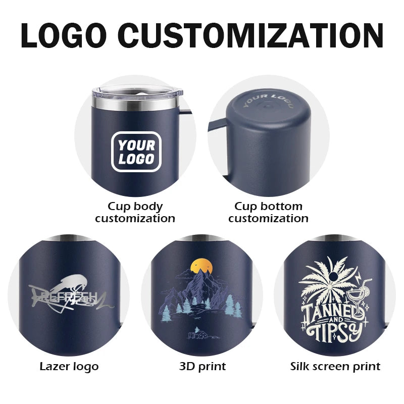 Personalized 12oz 14oz 16oz 24oz Stainless Steel Tumbler with Handle Vacuum Insulated Custom Camping Coffee Mug with Handle