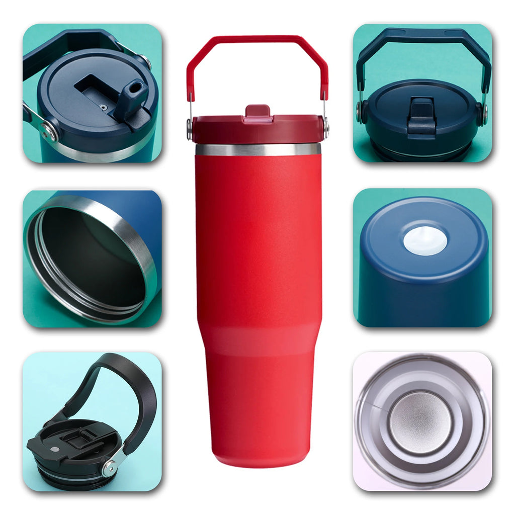 Top Ranking Eco-Friendly 20oz & 30oz Stainless Steel Tumbler Double-Wall Flip Straw Insulated Travel Mug Tumbler with Handle