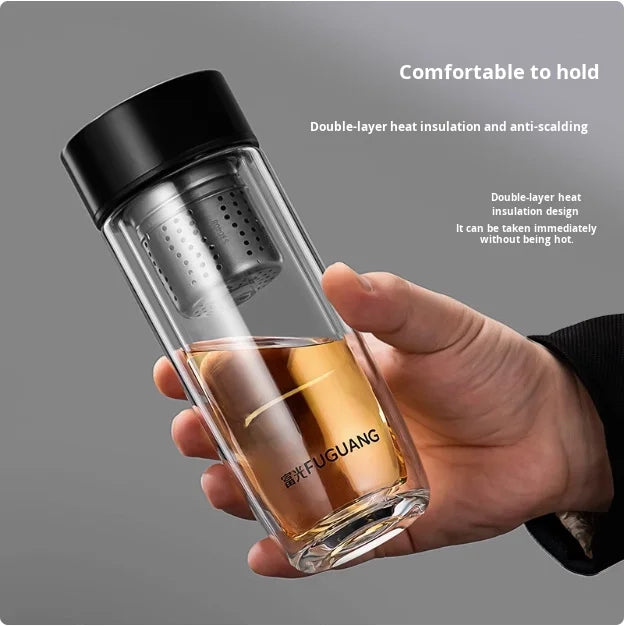 Fuguang Modern Magnetic Glass Cup with Push Button Cap High End Business Home Gift for Tea and Water Separation