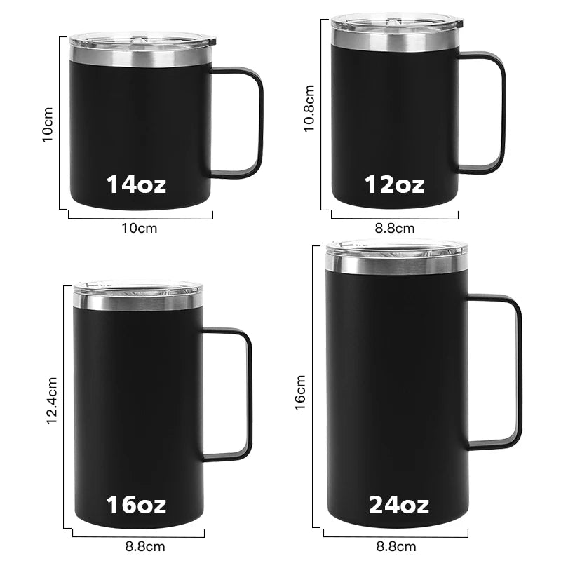 Personalized 12oz 14oz 16oz 24oz Stainless Steel Tumbler with Handle Vacuum Insulated Custom Camping Coffee Mug with Handle