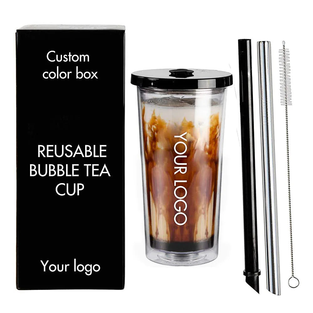 700ml Wholesale Bulk Reusable Plastic 20oz Tumbler Water Bottle Double Wall Tumbler Cup Custom  Bubble Tea Tumbler with Straw