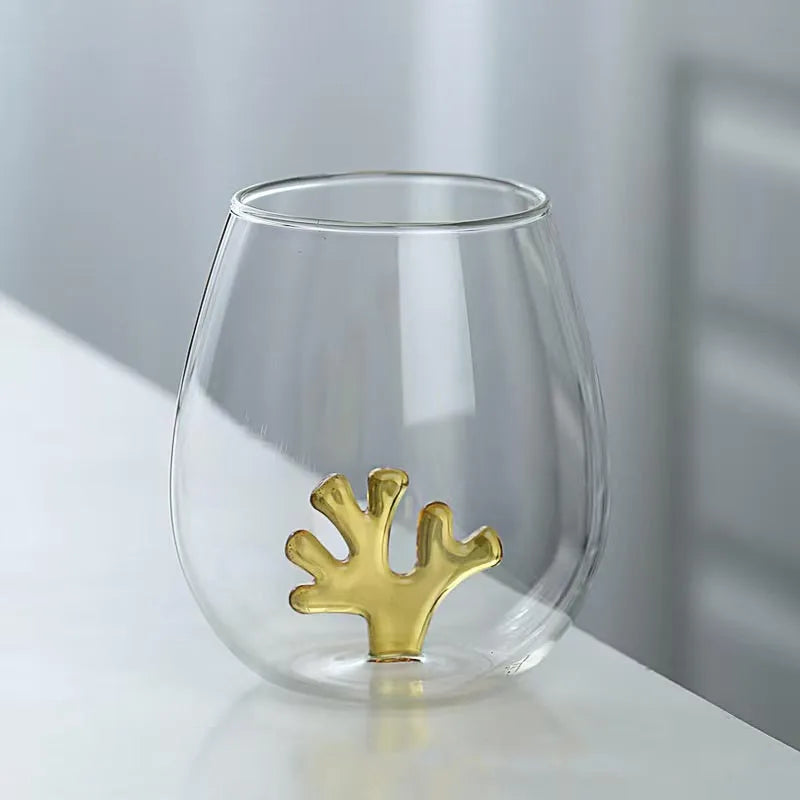 500ml Transparent Classic Coral Reef Design Borosilicate Wine Glass Tumbler Eco-Friendly Customized Packaging MM Brand Home