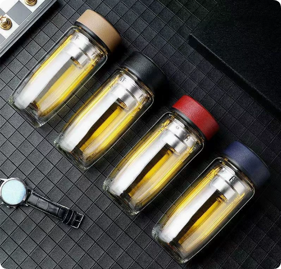 Glass Tea Infuser Bottle with Rotating Lid Design — Premium Business, Home, and Office Gift — Portable, Customizable Tea-Separating Cup